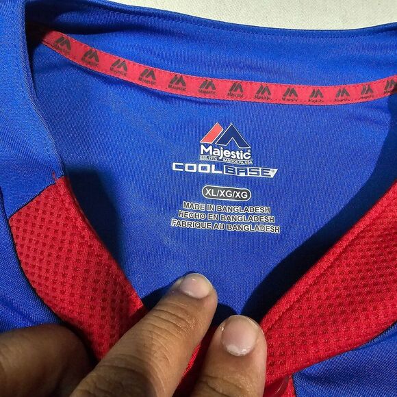 Majestic Chicago Cubs Blue And Red  Cool Base Coach Shirt V Neck Button Size XL - Picture 4 of 6